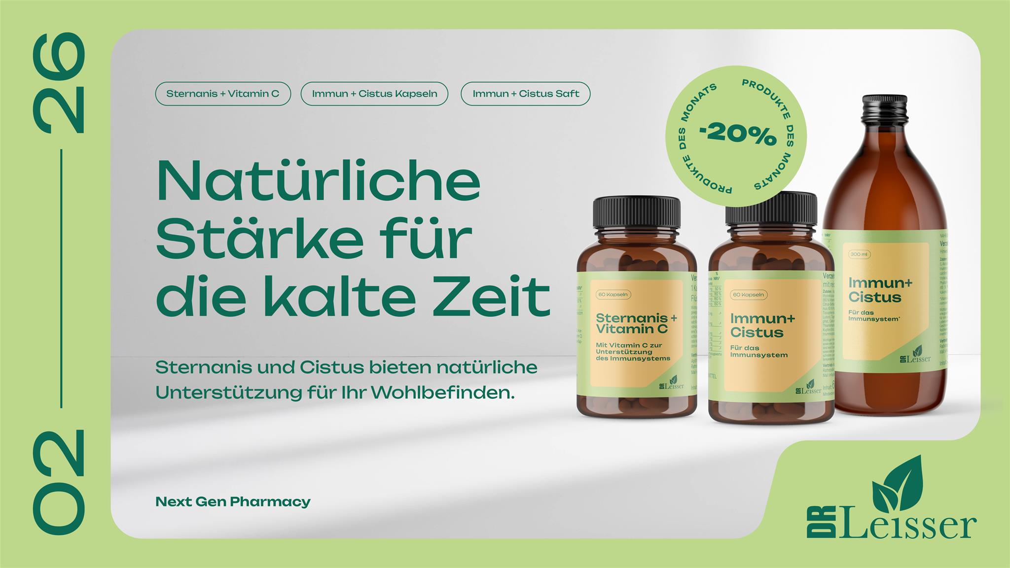 Februar Aktion mit 20% Rabatt auf Sternanis+ Vitamin C, Immun+Cistus und Immun+Cistus Saft